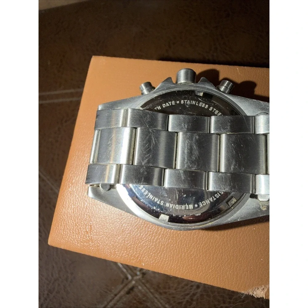 Meridian Men's Chronograph‎ Watch Stainless Steel White Dial 30M Water Resistant